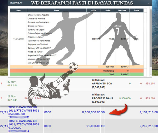 BUKTI WD PUASBET 22 NOV 2023 (MIX PARLAY  Rp. 8,500,000– LUNAS)